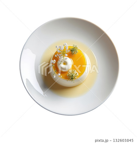 Delicate elderflower gelee dessert with smooth vanilla cream and sweet honey. truly elegant gourmet presentation Delicate elderflower gelee dessert with smooth vanilla cream and sweet honey. truly elegant gourmet presentation 132603845