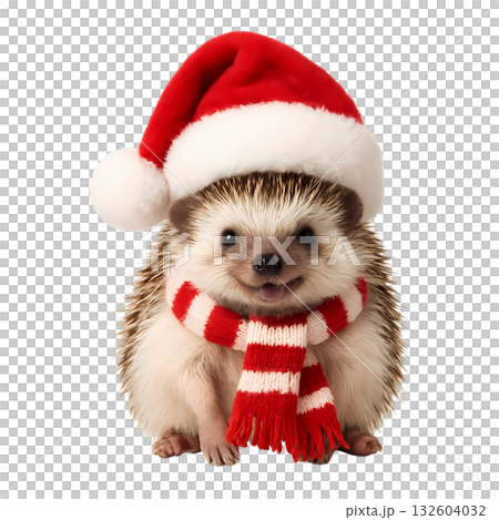 Cute hedgehog in Christmas  132604032
