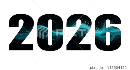 Futuristic 2026 year numbers design with glowing blue waves and cosmic backdrop for innovation and technology concepts, transparent or white background Futuristic 2026 year numbers design with glowing blue waves and cosmic backdrop for innovation and technology concepts, transparent or white background 132604122