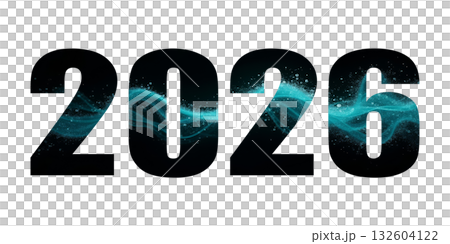 Futuristic 2026 year numbers design with glowing blue waves and cosmic backdrop for innovation and technology concepts, transparent or white background Futuristic 2026 year numbers design with glowing blue waves and cosmic backdrop for innovation and technology concepts, transparent or white background 132604122