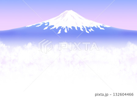 富士山と霞、雲、雪、夕日又は朝日の背景イラスト 132604466