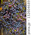 Ripe black grapes with water drops close-up on the fruits. Macro 132604689