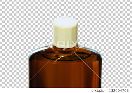 【切り抜き透過背景素材】スクリューキャップを閉めた育毛剤の茶色半透明のボトル 132604708