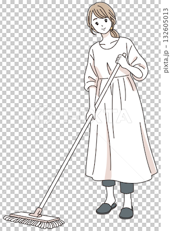 モップで掃除をする女性 132605013