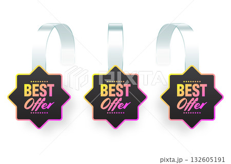 Colorful neon supermarket promotional wobblers. Realistic wobbler template for shelf advertising. Sale or discount label with ad text. Special offer price tag. Vector illustration Colorful neon supermarket promotional wobblers. Realistic wobbler template for shelf advertising. Sale or discount label with ad text. Special offer price tag. Vector illustration 132605191
