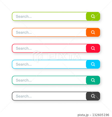 Various search bar templates. Internet browser engine with search box, address bar and text field. UI design, website interface element with web icons and push button. Vector illustration 132605196