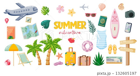 Big Set of Summer Travel and Vacation Elements Big Set of Summer Travel and Vacation Elements 132605197