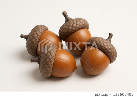Realistic acorns with detailed texture on white background. Realistic acorns with detailed texture on white background. 132605403