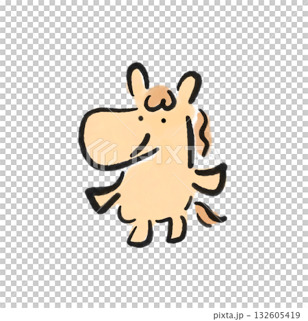 Cute smiling horse in ink painting, New Year's material, hand-drawn 132605419