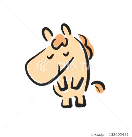 墨絵のお辞儀をする馬　新年の挨拶　正月素材　手描き 132605481