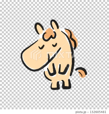 墨絵のお辞儀をする馬　新年の挨拶　正月素材　手描き 132605481