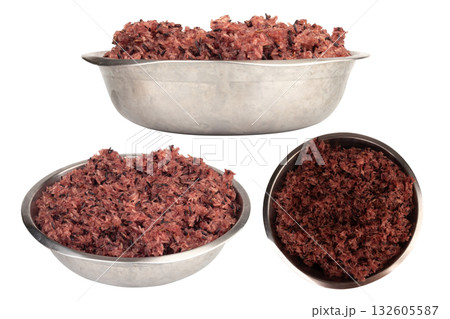 Black sticky rice is in the stainless steel bowl on white background Black sticky rice is in the stainless steel bowl on white background 132605587