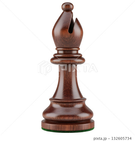 Single dark brown walnut wood chess bishop piece. powerful and elegant symbol of strategy in classic game 132605734