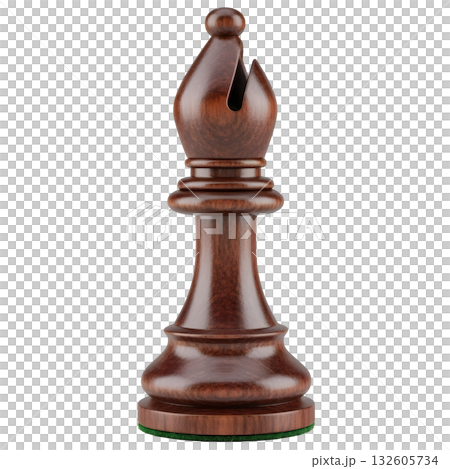 Single dark brown walnut wood chess bishop piece. powerful and elegant symbol of strategy in classic game 132605734