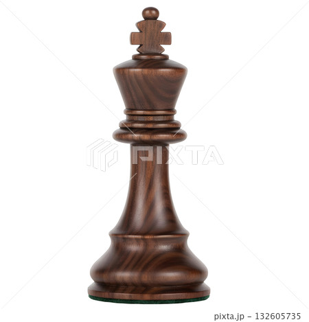 Dark walnut wood chess king piece for game of strategy. powerful symbol of leadership, logic and intelligence 132605735