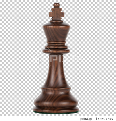 Dark walnut wood chess king piece for game of strategy. powerful symbol of leadership, logic and intelligence 132605735