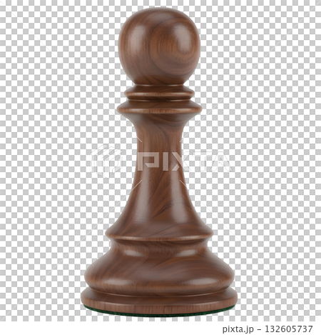 Solitary brown chess pawn piece, classic figure of strategy. Walnut wood game piece standing ready for move Solitary brown chess pawn piece, classic figure of strategy. Walnut wood game piece standing ready for move 132605737