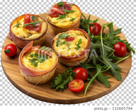 tasty egg muffins wrapped in crispy bacon tasty egg muffins wrapped in crispy bacon 132605794