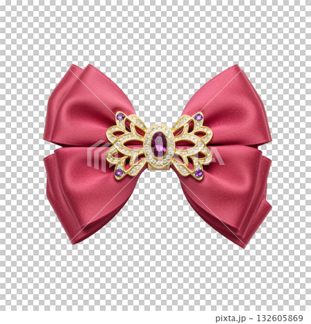 Elegant pink satin hair bow with luxurious gold jewelry ornament. charming and beautiful fashion accessory for hair Elegant pink satin hair bow with luxurious gold jewelry ornament. charming and beautiful fashion accessory for hair 132605869