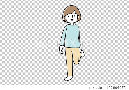 一名女子伸展大腿前側 132606075