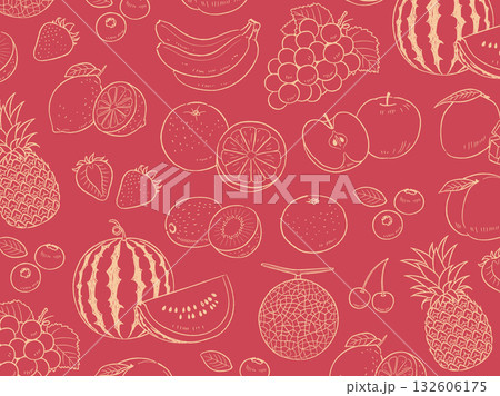手描き果物の背景素材_ベクターイラスト 132606175
