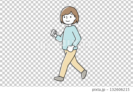 一位女士邁著大步，精神抖擻地走著。 132606215