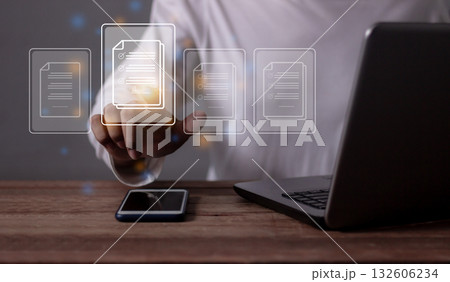 Young man with laptop hand touching to sign a Online Business Contract, Contract signing, Young man with laptop hand touching to sign a Online Business Contract, Contract signing, 132606234