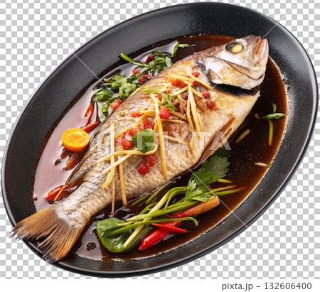 snapper fish steamed with soy sauce snapper fish steamed with soy sauce 132606400