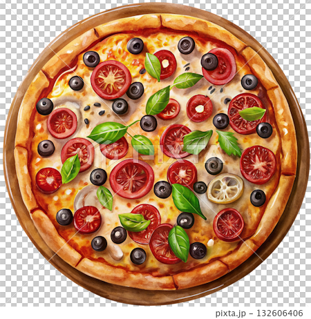 tasty pepperoni pizza with mushrooms and olives 132606406