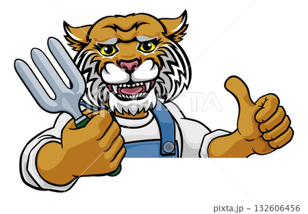 Wildcat Gardener Gardening Animal Mascot Wildcat Gardener Gardening Animal Mascot 132606456