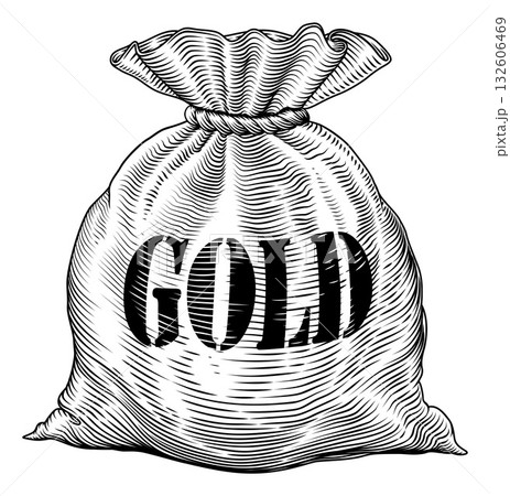 Sack Bag of Gold Concept in Vintage Woodcut Style 132606469