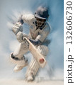 Dynamic cricket player showcasing powerful batting technique 132606730