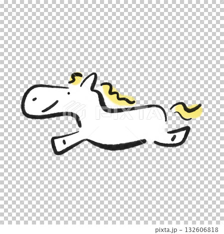 Smiling white horse running dash New Year's material hand-drawn ink painting 132606818