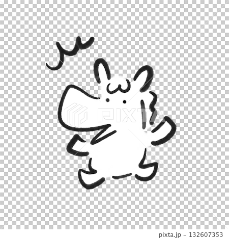 びっくりする馬 驚く 正月素材 墨絵 モノクロ びっくりする馬 驚く 正月素材 墨絵 モノクロ 132607353