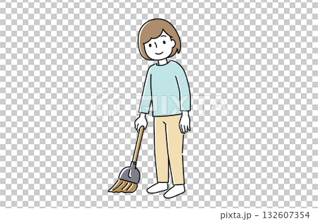 一名女子正在掃地 132607354