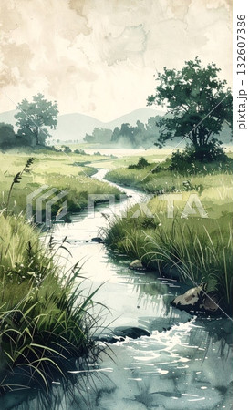 Clear Stream Flowing through Meadow Clear Stream Flowing through Meadow 132607386