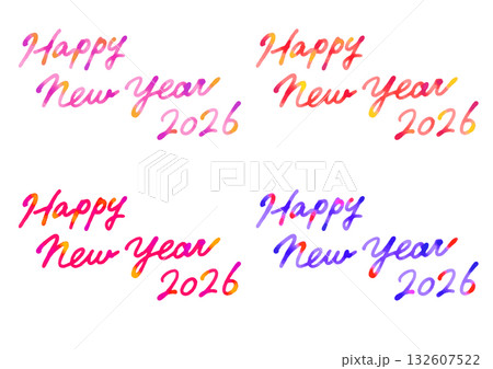 水彩風の鮮やかなグラデーションの新年2026手書き文字イラスト 132607522