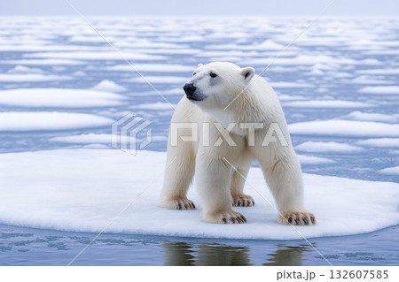 流氷に立つ一頭の北極熊 132607585