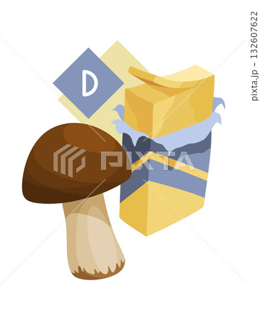 Nutrient-Rich Foods: Mushrooms and Dairy with Vitamin D 132607622