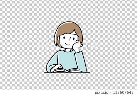A woman reading a book with her chin in her hand 132607645