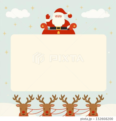 クリスマスの空を駆けるサンタとトナカイのイラスト 132608200