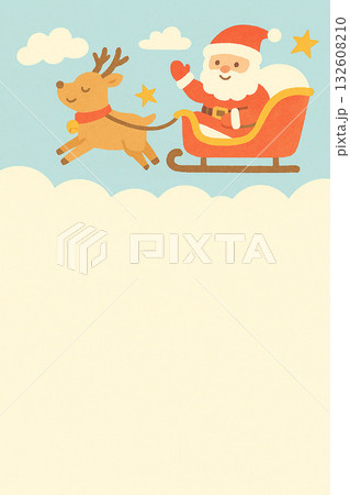 クリスマスの空を駆けるサンタとトナカイのイラスト 132608210