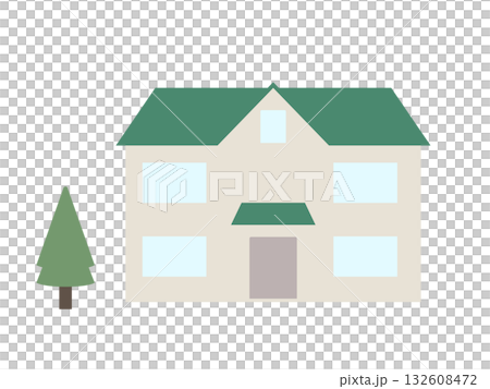 綠色屋頂的房屋插圖 132608472
