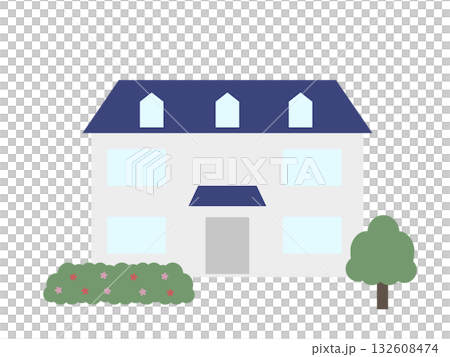 Illustration of a blue roof house 132608474