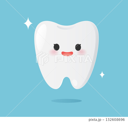 Cute tooth cartoon illustration showing healthy and shiny white teeth 132608696