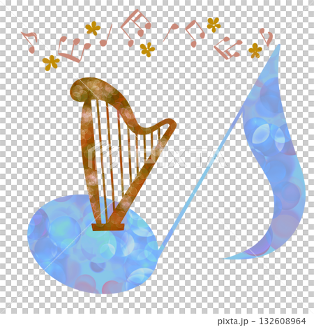 Musical notes and harp 132608964