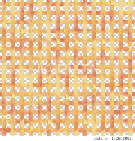Seamless pattern with a checkered pattern, yellow-orange. Watercolor illustration is drawn in watercolors in bright rich shades and warm colors. For textile design, fabric, packaging, wallpaper. Seamless pattern with a checkered pattern, yellow-orange. Watercolor illustration is drawn in watercolors in bright rich shades and warm colors. For textile design, fabric, packaging, wallpaper. 132608992