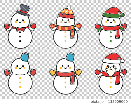 かわいい雪だるまセット ベクター かわいい雪だるまセット ベクター 132609060