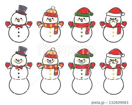 かわいい雪だるまセット　ベクター 132609061