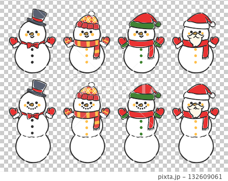 かわいい雪だるまセット　ベクター 132609061